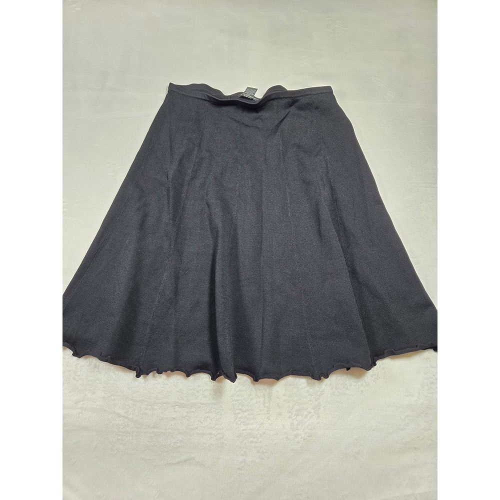 Grace Black Knit A-Line Midi Skirt Lettuce Edge Hem XL Dark Academia Goth Preppy